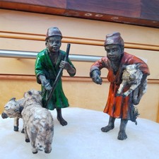 Late 19th C Franz Bergmann Cold Painted Bronze African Shepherds Group 767g