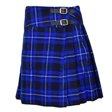 Ladies Knee Length Blue Tartan Kilt Skirt 20" Length Tartan Pleated