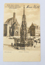 Antique 1905 Nuremberg Christmas Card Postcard Schöner Brunnen Gothic Fountain