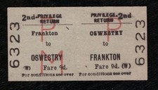BTC (W) OSWESTRY to FRANKTON 2nd Class Priv Return Railway Ticket