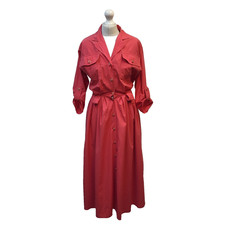 Vintage Willow Shirt Dress 80s 90s Shirtwaister Pink Cotton Long Sleeve M 10