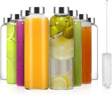 Eidoct 8pcs Glass Water, Juice Bottles with Lids, 500ml , Reusable, Leakproof