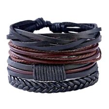 4pc Mens Braided Fashion Bracelets PU Leather Bracelet Bangle Wrap Wristband UK