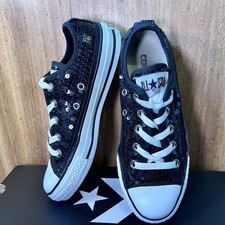 Converse Chuck Taylor Canvas Low Top Sequin Black Trainers Womens UK 4