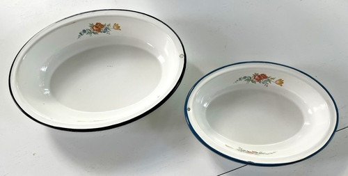 Vintage enamelware soap dishes - vintage,
