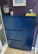 Elona shoe cabinet by Made.com. Blue with Brass Feet