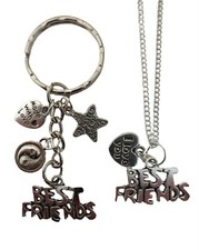 SILVER NECKLACE & KEYRING BEST FRIENDS Pendant Birthday Love Heart Gift + Bag