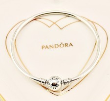 New Genuine Pandora Moments Silver Round Ball Logo Clasp Bangle Bracelet 590713