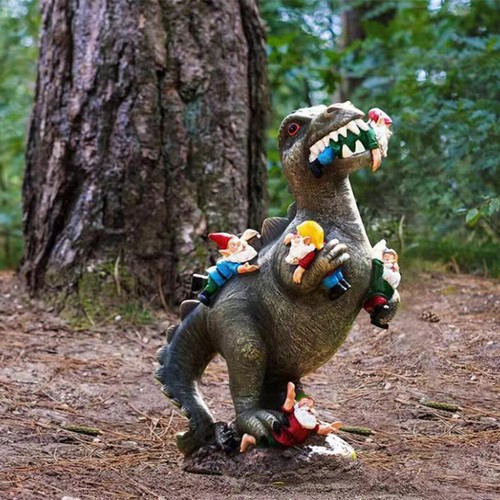 Dinosaur eating gnome garden - eating,