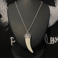 Unisex Ivory Look & Engraved Wolf Tooth Pendant Necklace Jewellery Gift UK