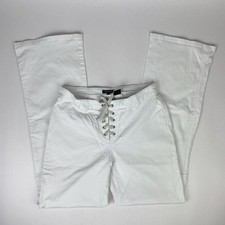 Vintage White Flared Low Rise Trousers With Lace Up Design