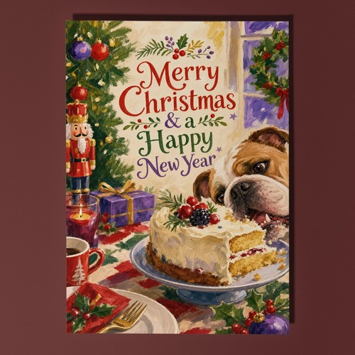 English bulldog christmas card - english,