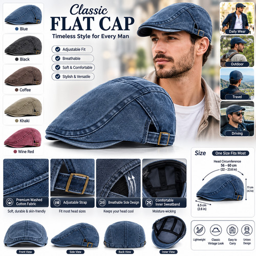 Men flat cap washed newsboy - men,
