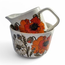 J & G Meakin Poppy Sugar Bowl and Milk Jug Set Mid Century Modern Pottery