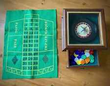 Mini Travel Roulette Wheel In Glass Topped Wooden Box With Chips And Cloth Table