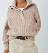John Lewis Women’s 1/4 Zip Funnel Neck Jumper , Beige , Size M
