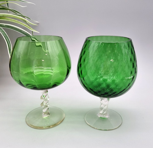 Pair green art glass goblets - art,