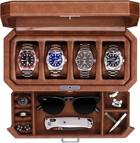 Leather watch box with slots - watch,