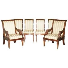 SIX FRENCH 1880 MAHOGANY HAND CARVED SPHINX ANTIQUE SALON DINING THRONE CHAIRS