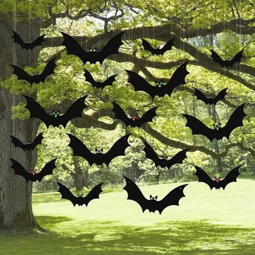 Halloween flying bats 12pcs - halloween,