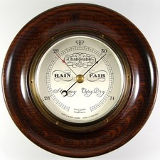 SHORT & MASON Modernist oak cased aneroid barometer with 5 inch dial dated 1962