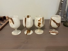 4 x Vintage Onyx Marbled Wine Glasses Goblets. Brown & Cream. VGC