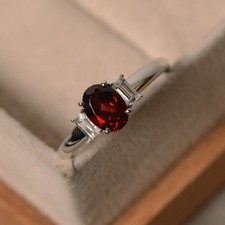 Red Garnet Three Stone Ring