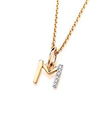9ct Yellow Gold M Initial Real Diamond Pendant Necklace + 18 inch Chain