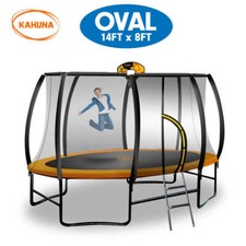 NNEDPE Kahuna Trampoline 8 ft x 14ft Oval with Basketball Set - Orange