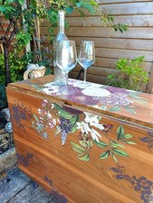 Upcycled Wooden Drop Leaf Dining Table With Floral Design Blue Purple Folding