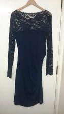 PHRASE EIGHT PARTY EVENING NAVY BLUE LACE LONG GATHERED DRESS UK 14 CG F18