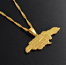 Gold Jamaica Flag Map Necklace Pendant & Chain Jamaican Caribbean Island UK