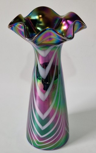 Vintage iridescent glass vase - vintage,