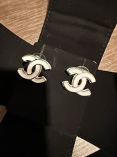 CHANEL White Enamel CC Logo
