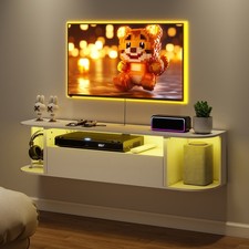 130cm Wall Floating TV Unit Stand Wall Mounted Storage Cabinet with LED Light