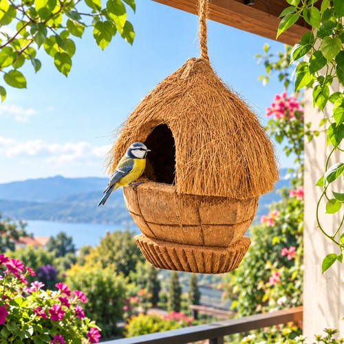 Handmade coconut shell bird - handmade,