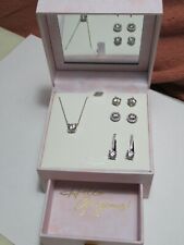 Diamonique Collection --  Necklace & 3 Pairs Earrings --- Mirrored Box QVC