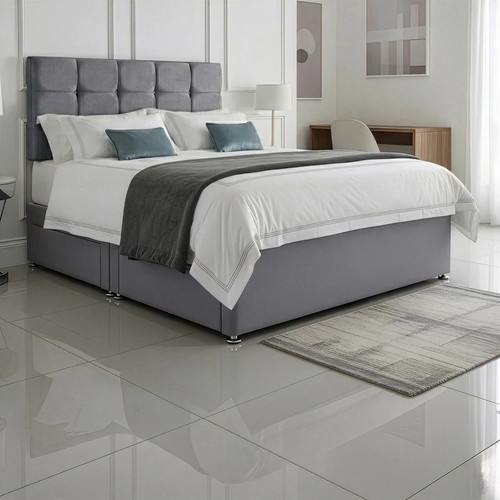 Luxury grey fabric divan bed - fabric,