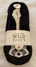 Sockshop Wild Feet Women’s Cosy Fleece Lined Footsie Slippers New - Raccoon