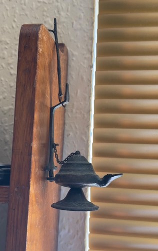 Vintage cast brass - hanging, oil