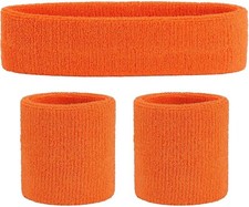 3pc Orange Wristbands Sweatbands Unisex Rainbow Sweat Retro Gym Fancy Dress 1980