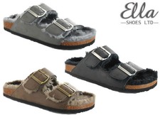 Ladies Ella Slippers Faux Fur Buckle Sliders Soft Cosy Warm Comfort Indoor Shoes