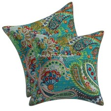 Indian Bohemian Cotton Throw Pillow Covers Kantha Paisley Set Of 2 Pillowcase