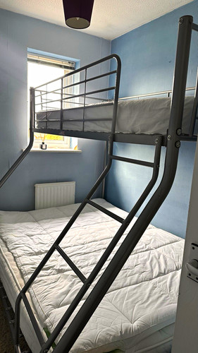 Grey metal bunk bed frame - bed,