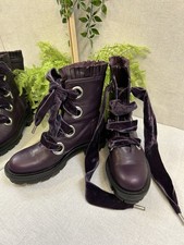 Alexander McQueen Purple Velvet Lace Eyelet Biker Chunky Boots EU37 UK4