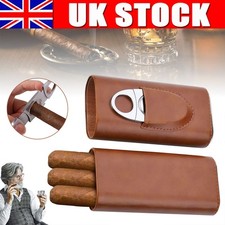 Leather Travel Cigar Case Box Humidor For 3 Tubes Holder With Cigar Cutter NEW