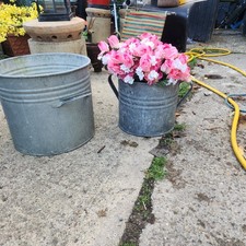 4 vintage galvanised plant pots with drainage holes for planting 