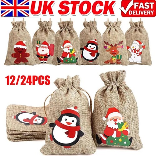 24x christmas hessian bags - 12/24x,