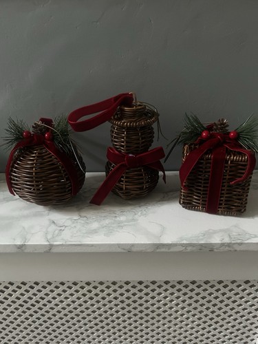 Rattan snowman bauble and - snowman,,