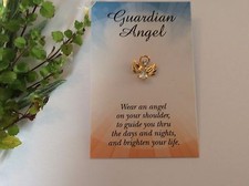 GUARDIAN ANGEL PIN CRYSTAL RHINESTONES GOLDEN WINGS SIZE OPTIONS Post Free 